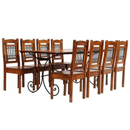 Set Tavolo da Pranzo 9 pz in Legno Massello di Acacia