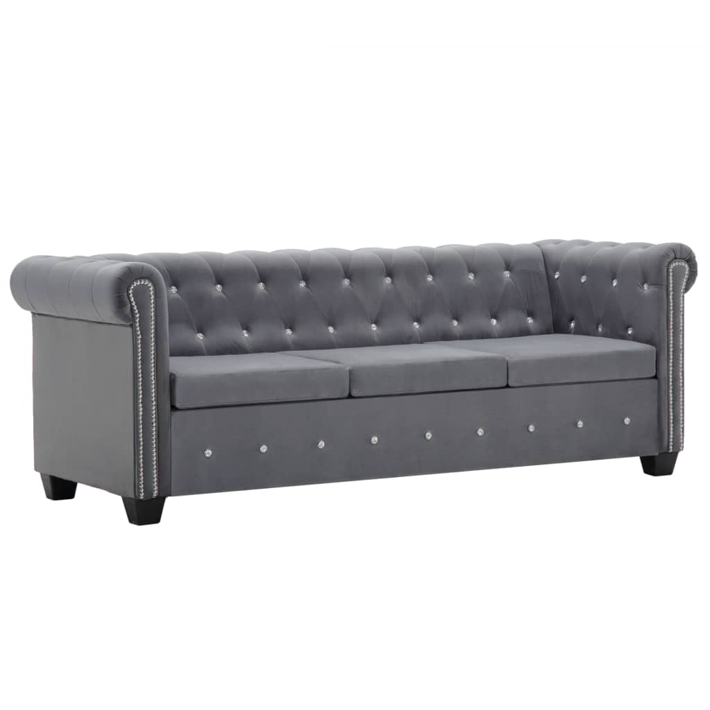 Divano Chesterfield a 3 Posti in Velluto 199x75x72 cm Grigio - homemem39