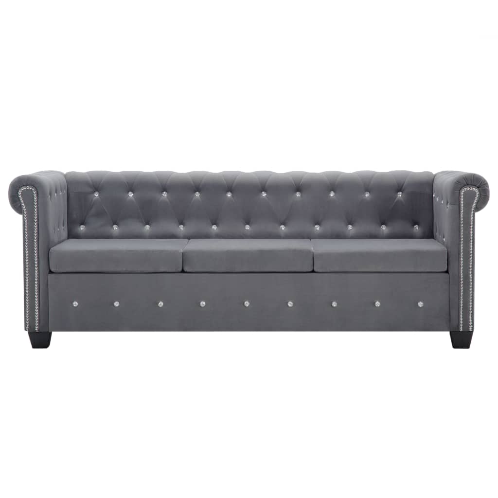 Divano Chesterfield a 3 Posti in Velluto 199x75x72 cm Grigio - homemem39