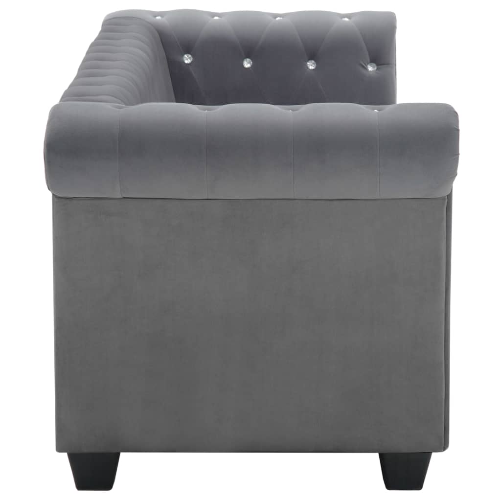 Divano Chesterfield a 3 Posti in Velluto 199x75x72 cm Grigio