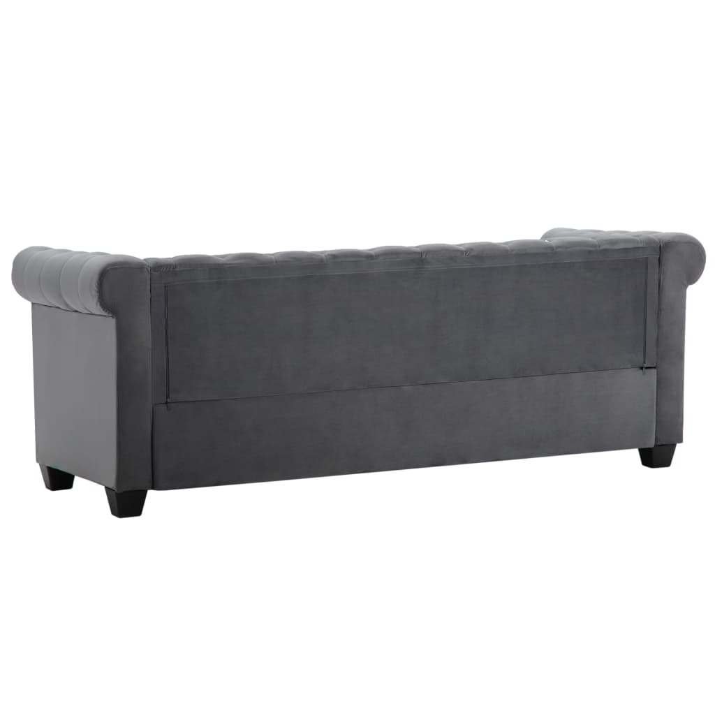 Divano Chesterfield a 3 Posti in Velluto 199x75x72 cm Grigio - homemem39