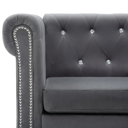 Divano Chesterfield a 3 Posti in Velluto 199x75x72 cm Grigio - homemem39