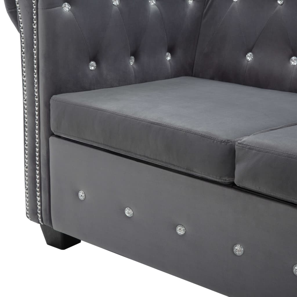 Divano Chesterfield a 3 Posti in Velluto 199x75x72 cm Grigio - homemem39