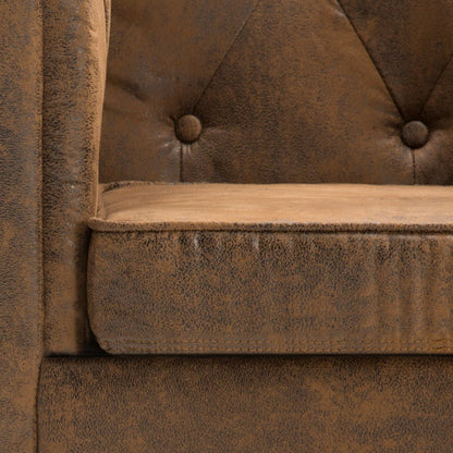 Divano Chesterfield a 2 Posti in Tessuto Scamosciato Marrone