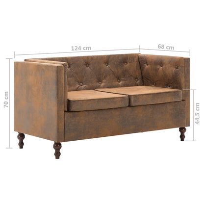 Divano Chesterfield a 2 Posti in Tessuto Scamosciato Marrone - homemem39