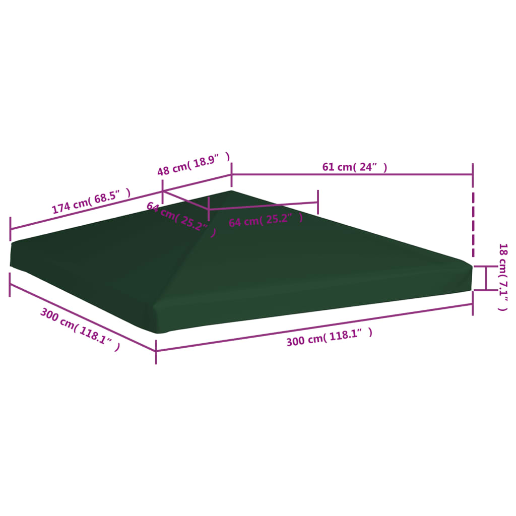 Copertura Superiore per Gazebo 310 g/m² 3x3 m Verde - homemem39