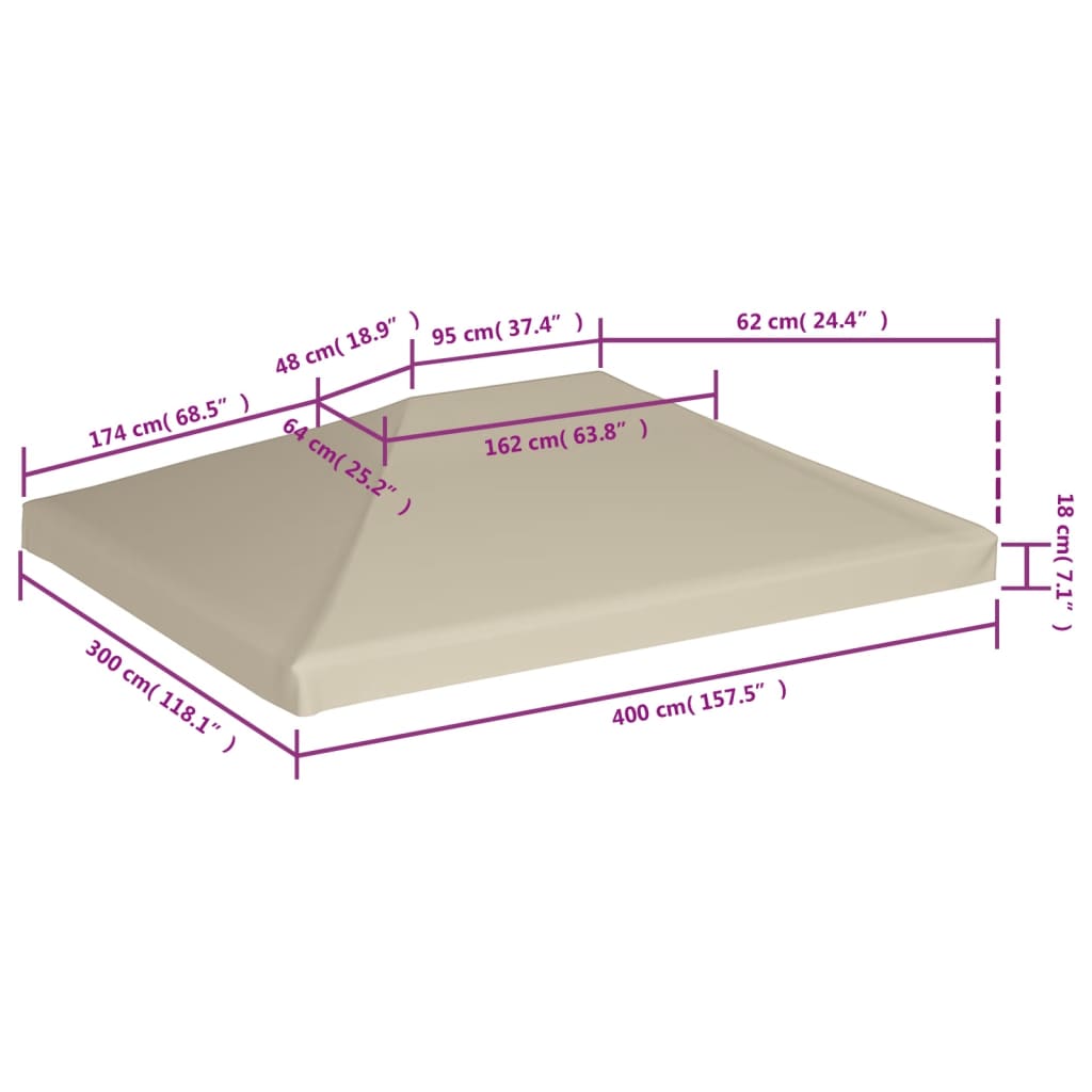 Copertura Superiore per Gazebo 310 g/m² 4x3m Beige - homemem39