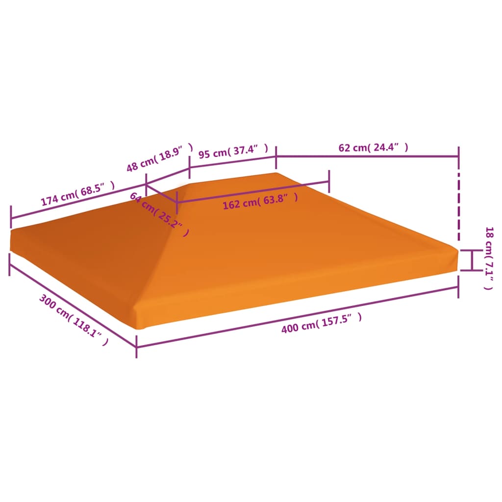 Copertura Superiore per Gazebo 310 g/m² 4x3m Arancione - homemem39