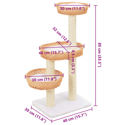 Albero per Gatti con Tiragraffi in Legno di Salice Naturale - homemem39