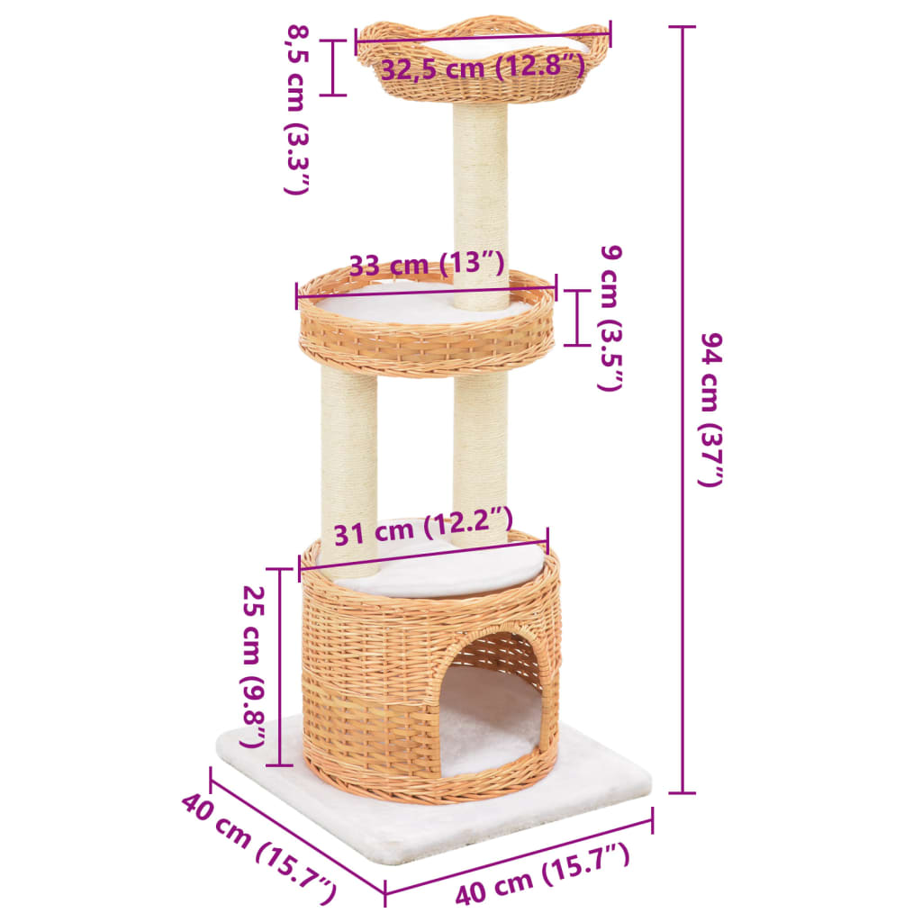 Albero per Gatti con Tiragraffi in Legno di Salice Naturale - homemem39