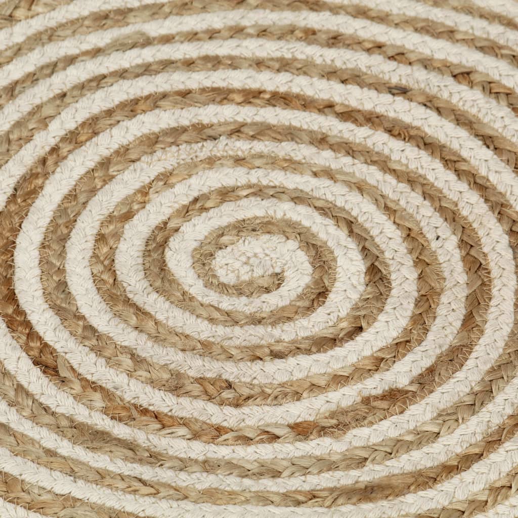 Tappeto Lavorato a Mano in Juta Design a Spirale Bianco 120 cm