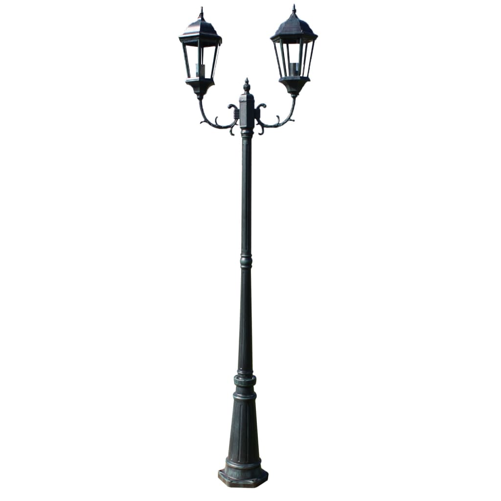 Lampione da Giardino 2 Bracci 230 cm Verde Scuro/Nero Alluminio - homemem39