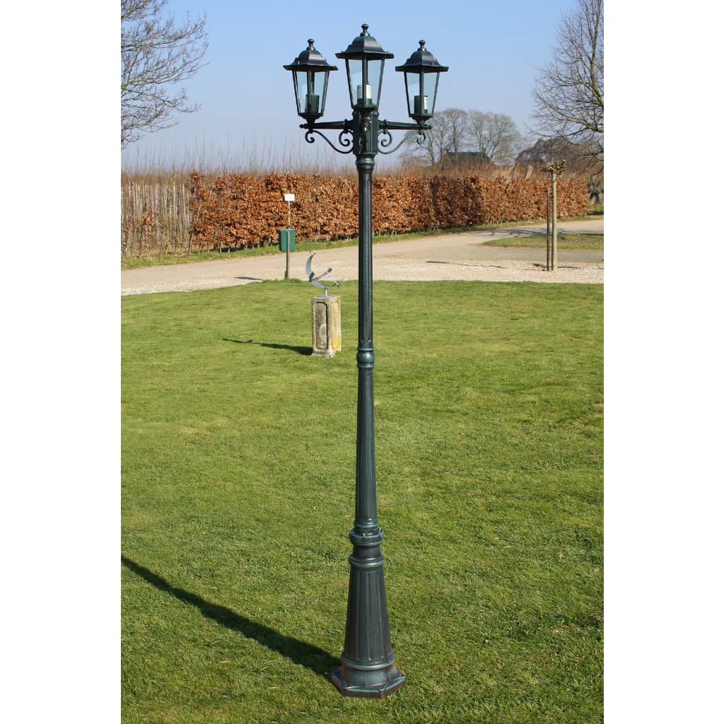 Lampione da Giardino 3 Bracci 215 cm Verde Scuro/Nero Alluminio - homemem39