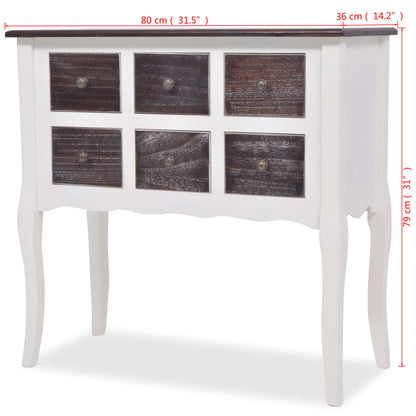 Mobile Consolle con 6 Cassetti Marrone e Bianco in Legno - homemem39