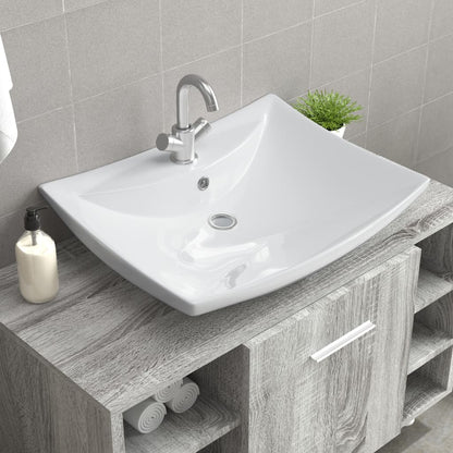 Lavabo Ceramica Lusso Rettangolare Foro di Trabocco e Foro Rubinetto - homemem39