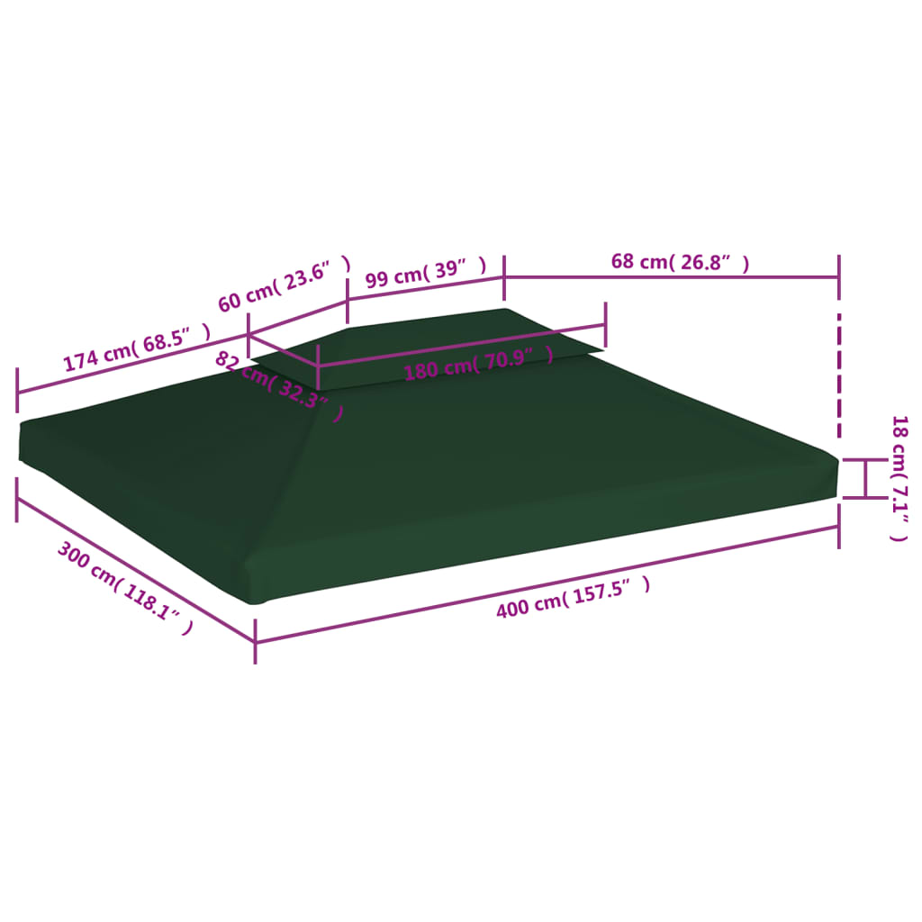 Telo di Ricambio per Gazebo 310g/m² Verde 3x4m - homemem39