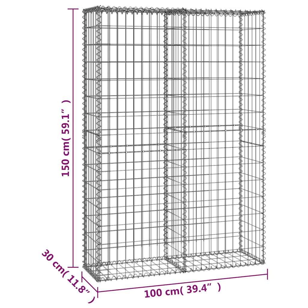 Cesto Gabbione con Coperchio in Filo Zincato 150 x 100 x 30 cm - homemem39