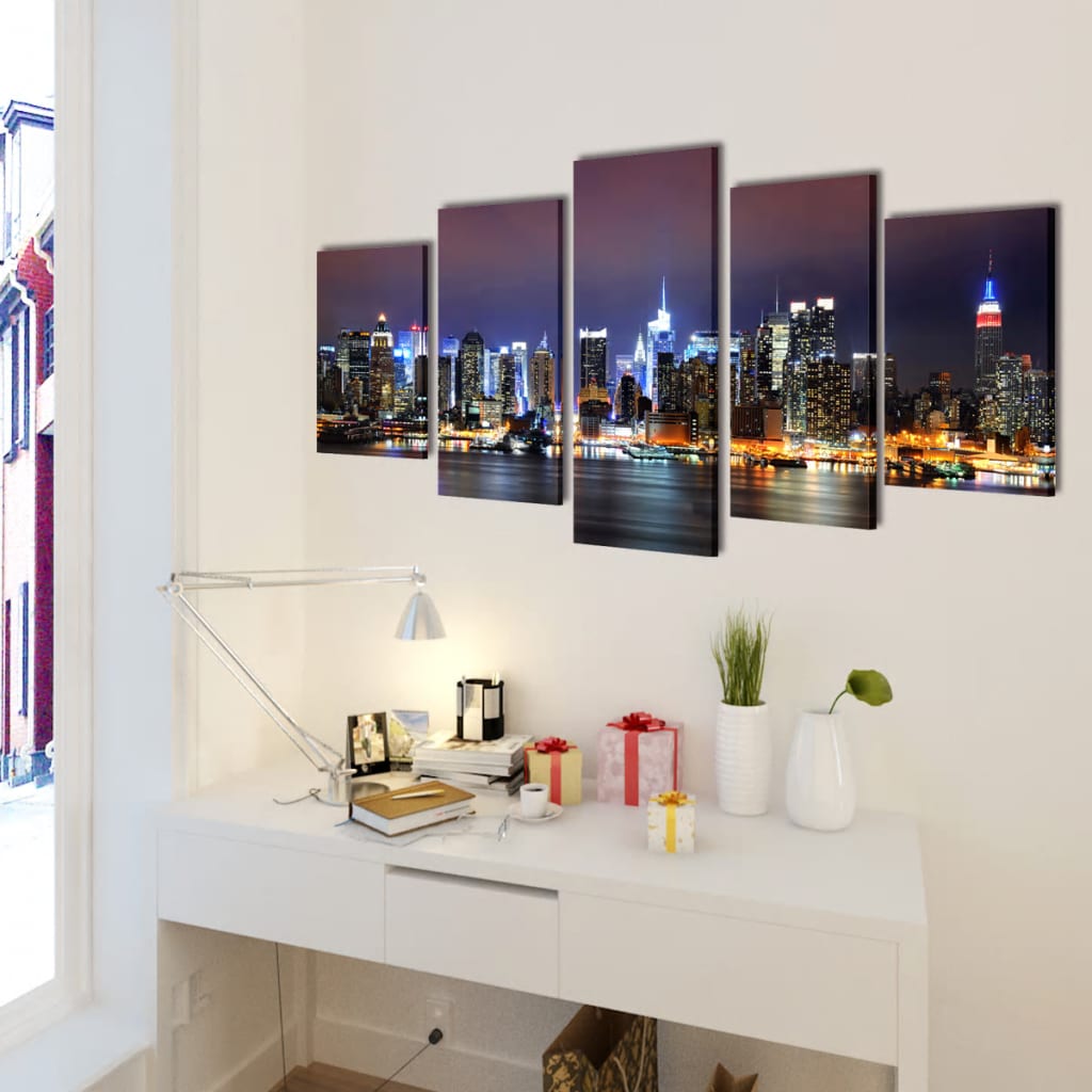 5 pz Set Stampa su Tela da Muro Panorama New York a Colori 100 x 50 cm - homemem39