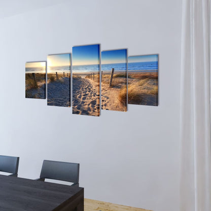 5 pz Set Stampa su Tela da Muro Spiaggia di Sabbia 200 x 100 cm - homemem39