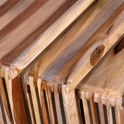 Tavolini Impilabili Set 3 pz in Legno di Recupero di Teak - homemem39