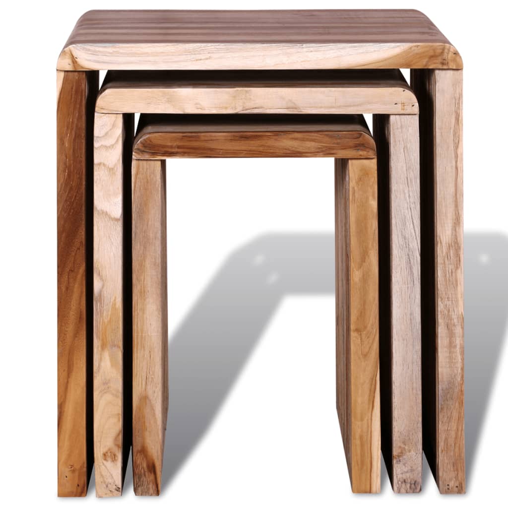 Tavolini Impilabili Set 3 pz in Legno di Recupero di Teak - homemem39