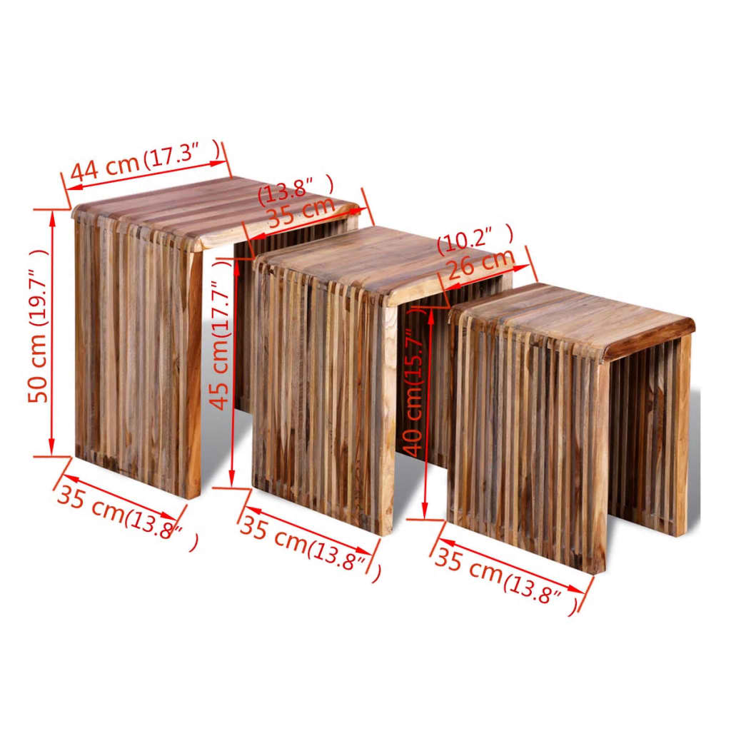 Tavolini Impilabili Set 3 pz in Legno di Recupero di Teak - homemem39