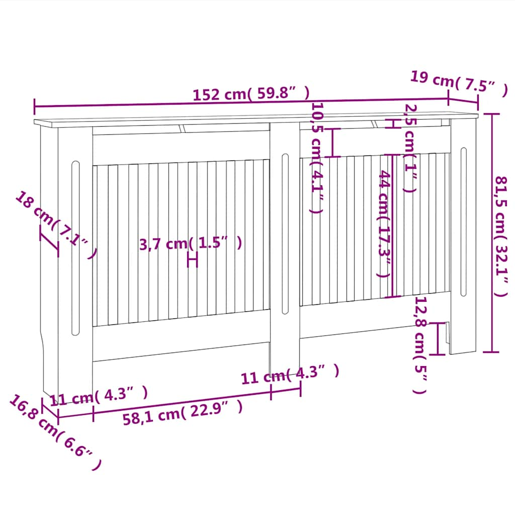 Armadietto Copritermosifone in MDF Bianco 152 cm - homemem39