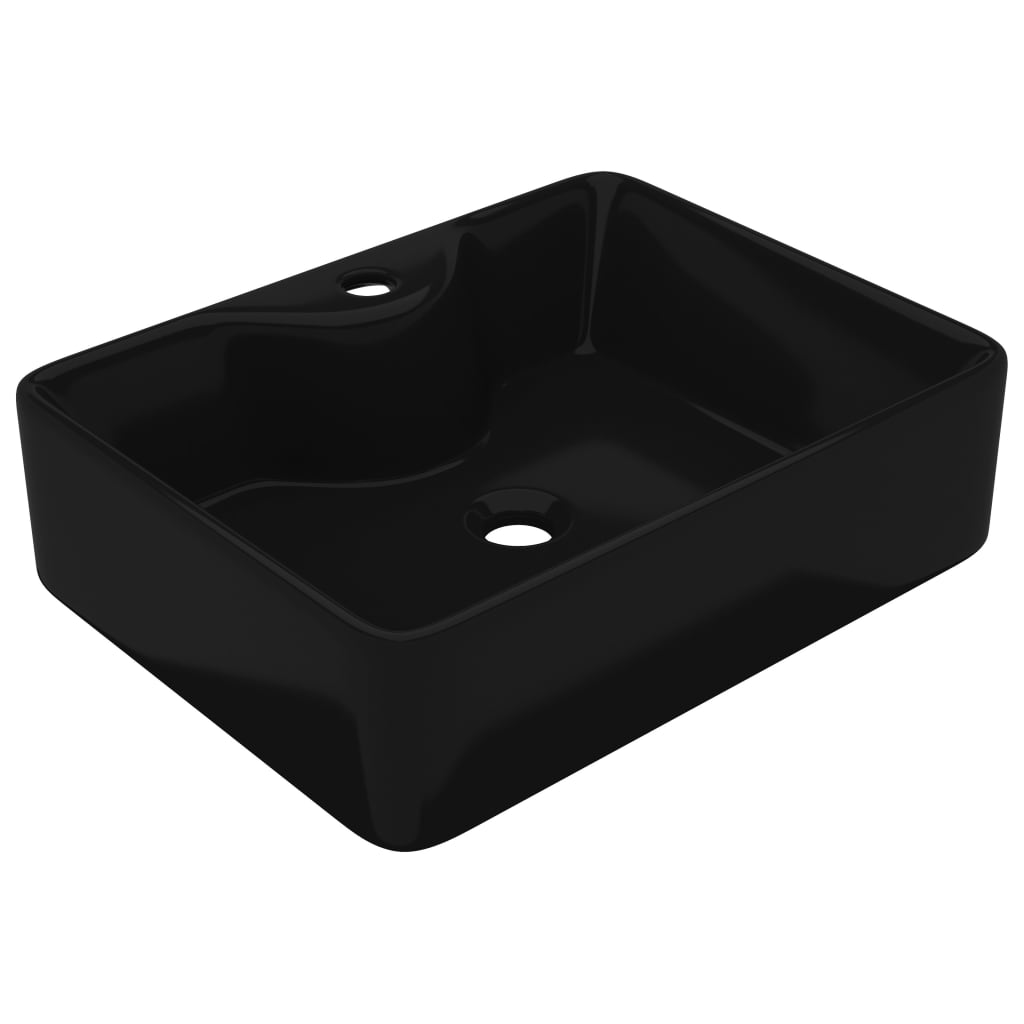 Lavandino Bagno in Ceramica Nera Quadrato con Foro per Rubinetto - homemem39