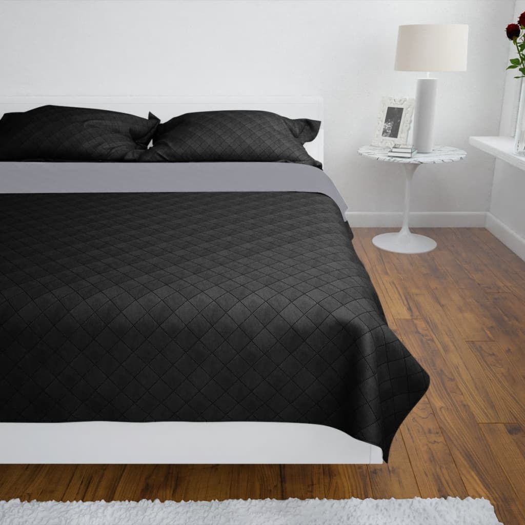 Copriletto Trapuntato a Doppia Faccia Nero/Grigio 230 x 260 cm - homemem39