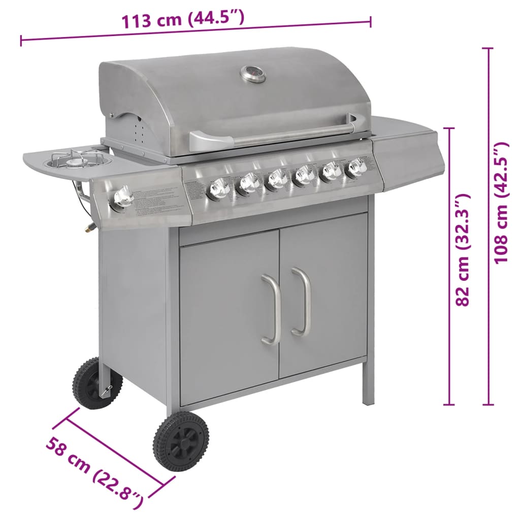 Griglia Barbecue a Gas 6+1 Fornelli Argento - homemem39