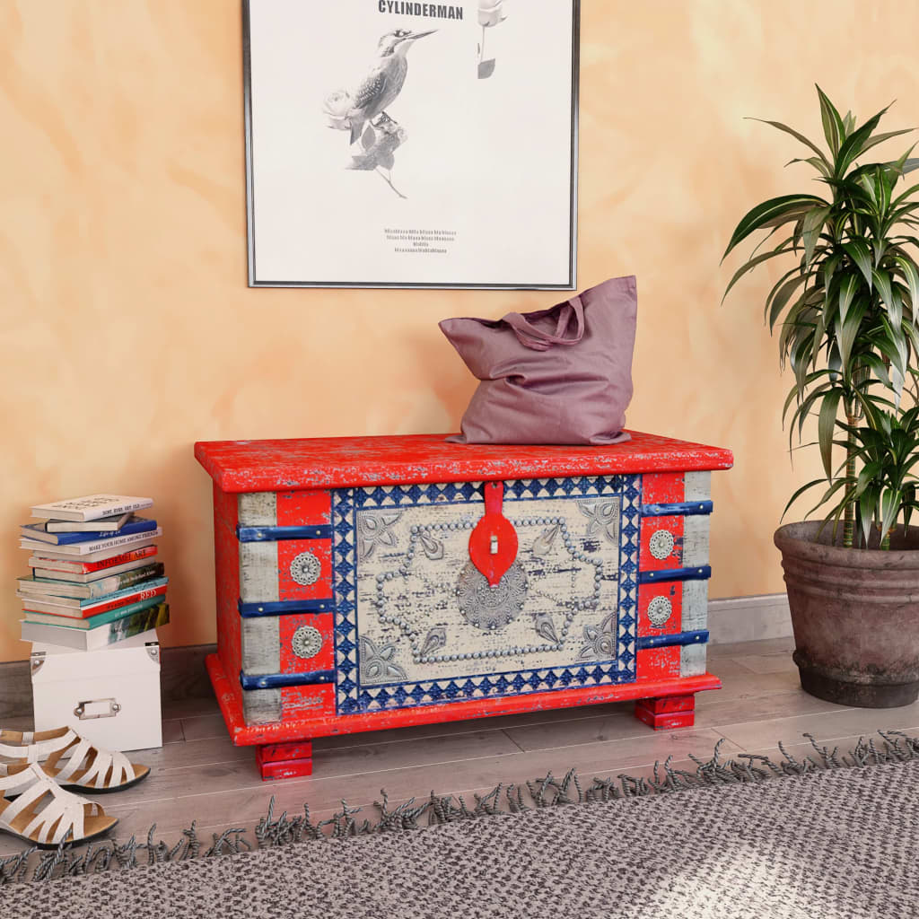 Baule Rosso in Legno di Mango 80x40x45 cm - homemem39