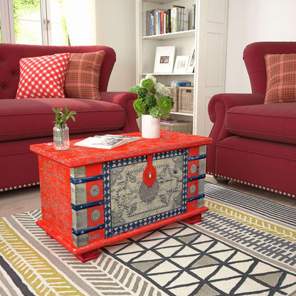 Baule Rosso in Legno di Mango 80x40x45 cm - homemem39