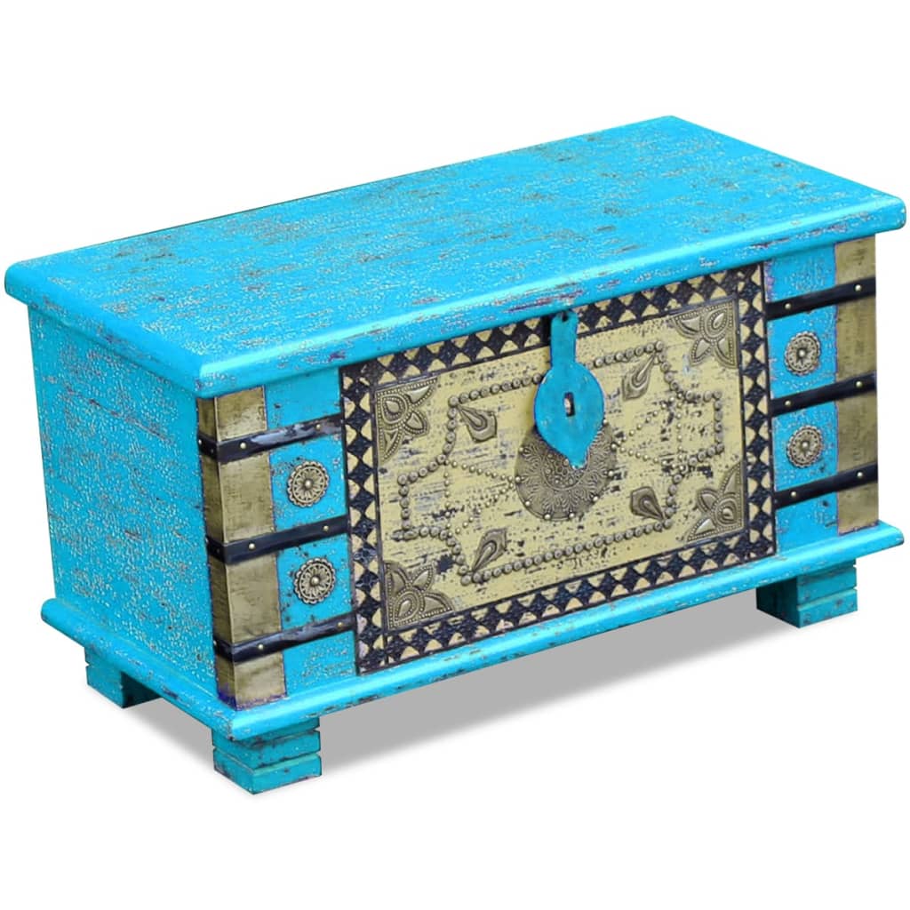 Baule Blu Legno di Mango 80x40x45 cm - homemem39