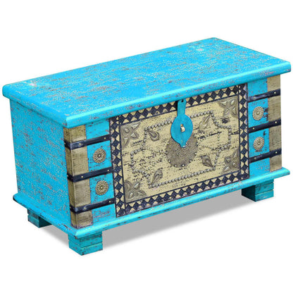 Baule Blu Legno di Mango 80x40x45 cm - homemem39