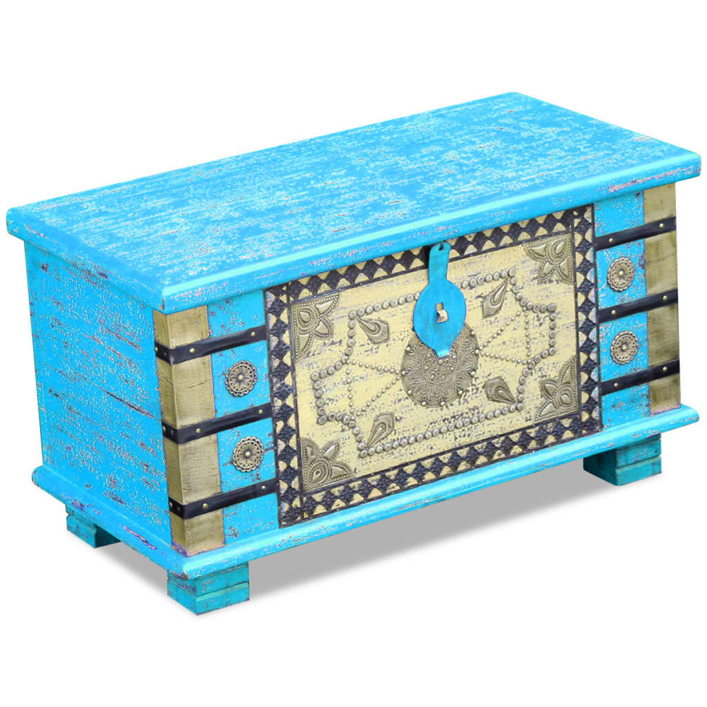 Baule Blu Legno di Mango 80x40x45 cm - homemem39