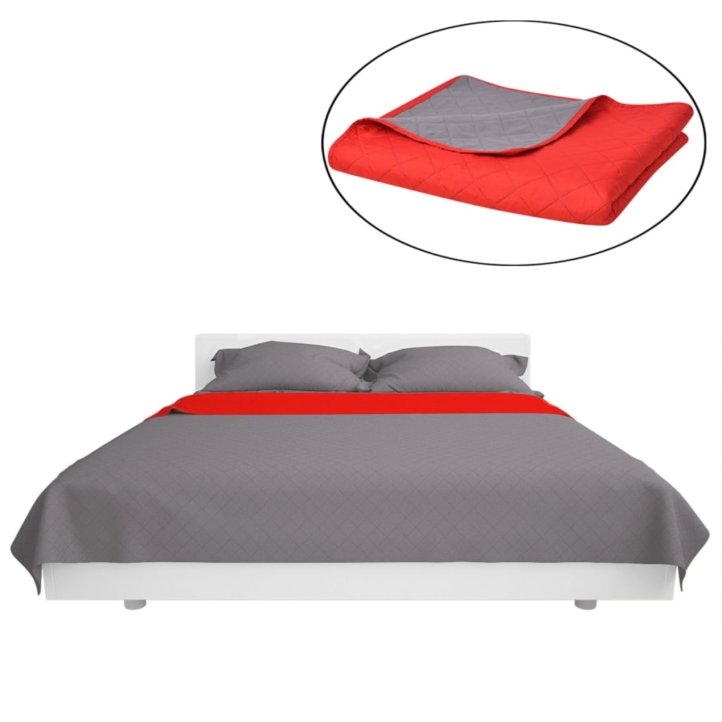 Copriletto Double-Face Trapuntato Rosso e Grigio 230x260 cm - homemem39