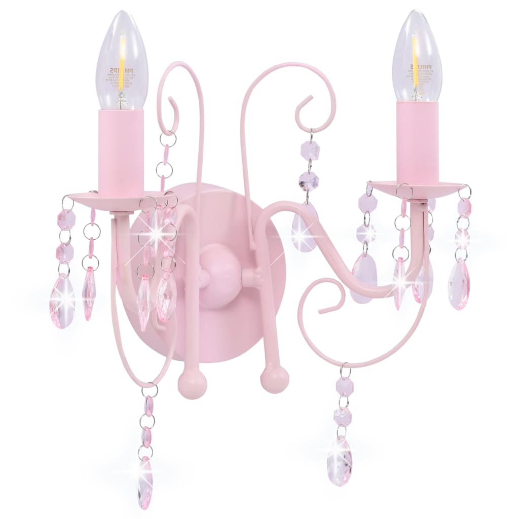 Lampada da Muro con Perle Rosa 2 Lampadine E14 - homemem39