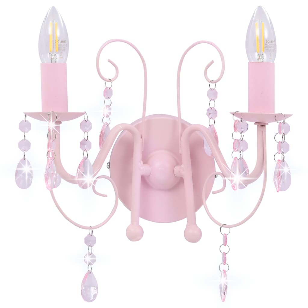 Lampada da Muro con Perle Rosa 2 Lampadine E14 - homemem39