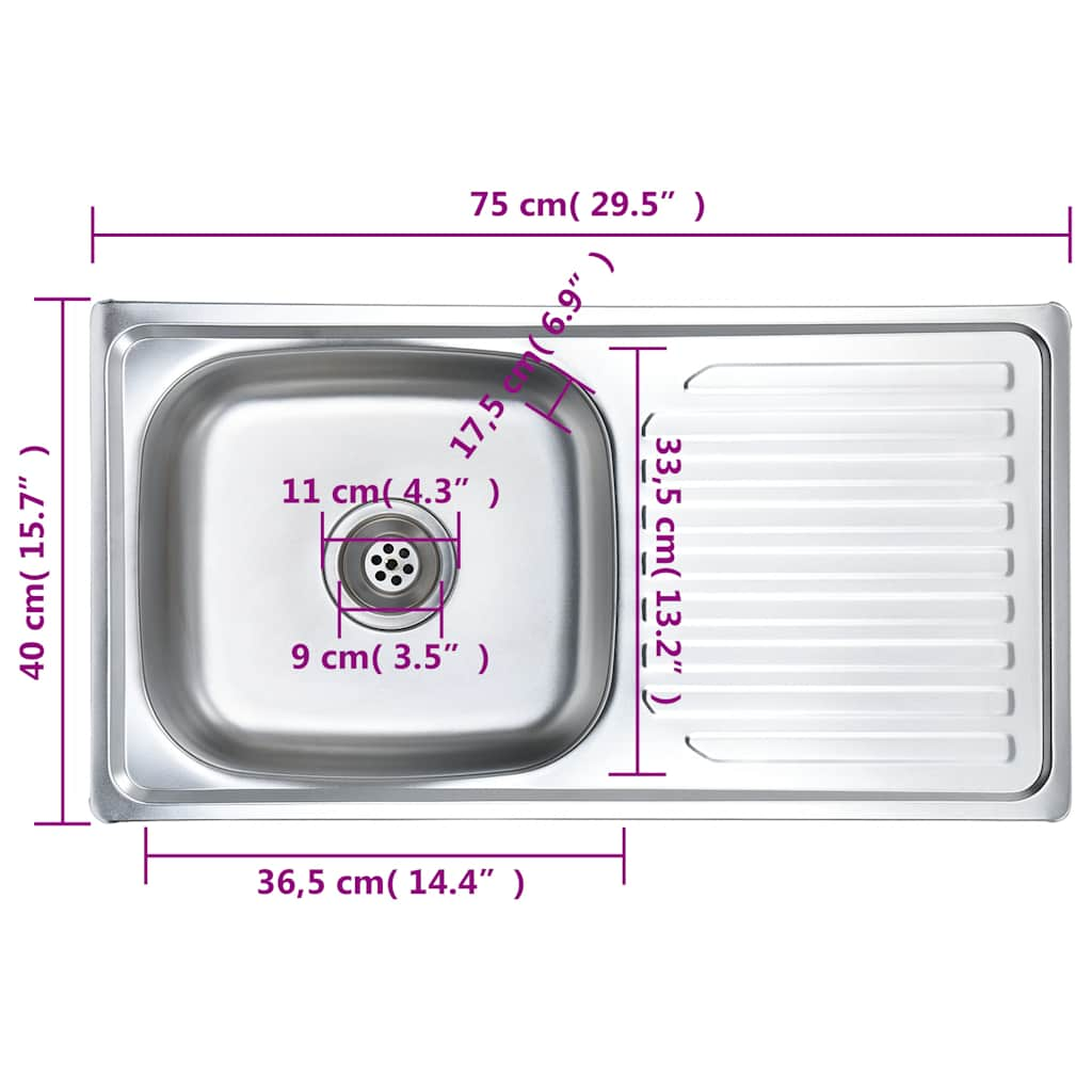 Lavello da Cucina con Filtro e Sifone in Acciaio Inox - homemem39