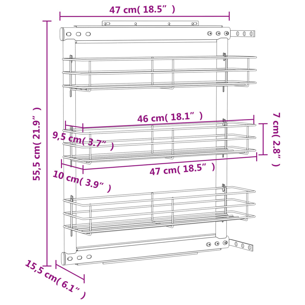 Cestino da Cucina in Rete a 3 Livelli Argento 47x15,5x55,5 cm