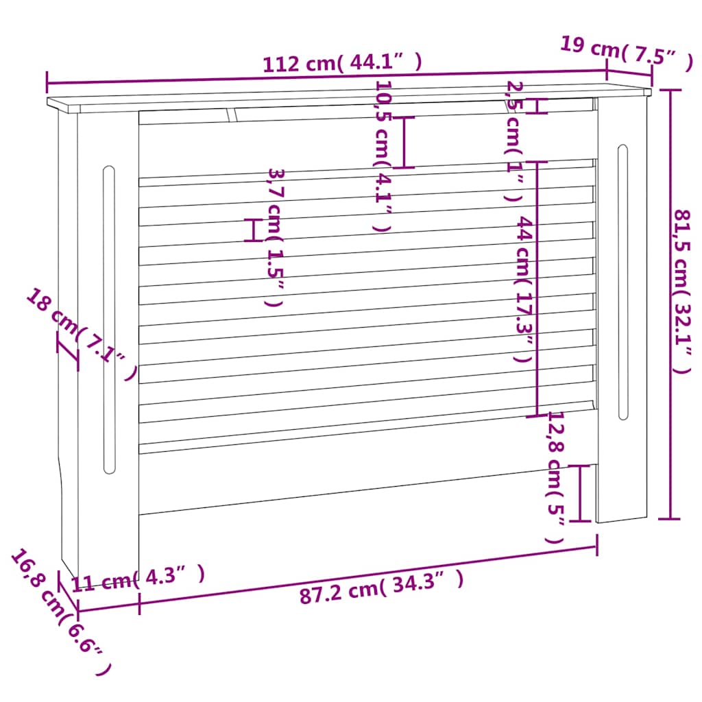 Copertura per Radiatore Bianca 112x19x81,5 cm in MDF - homemem39