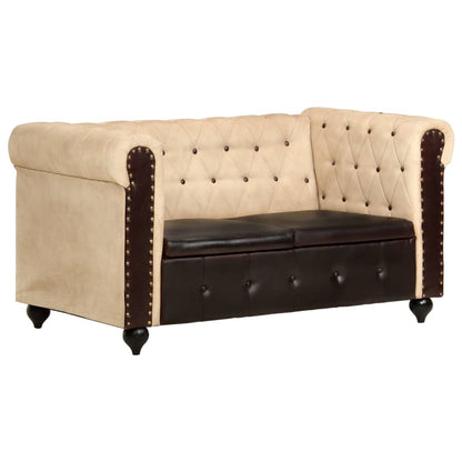 Divano Chesterfield a 2 Posti Marrone in Vera Pelle