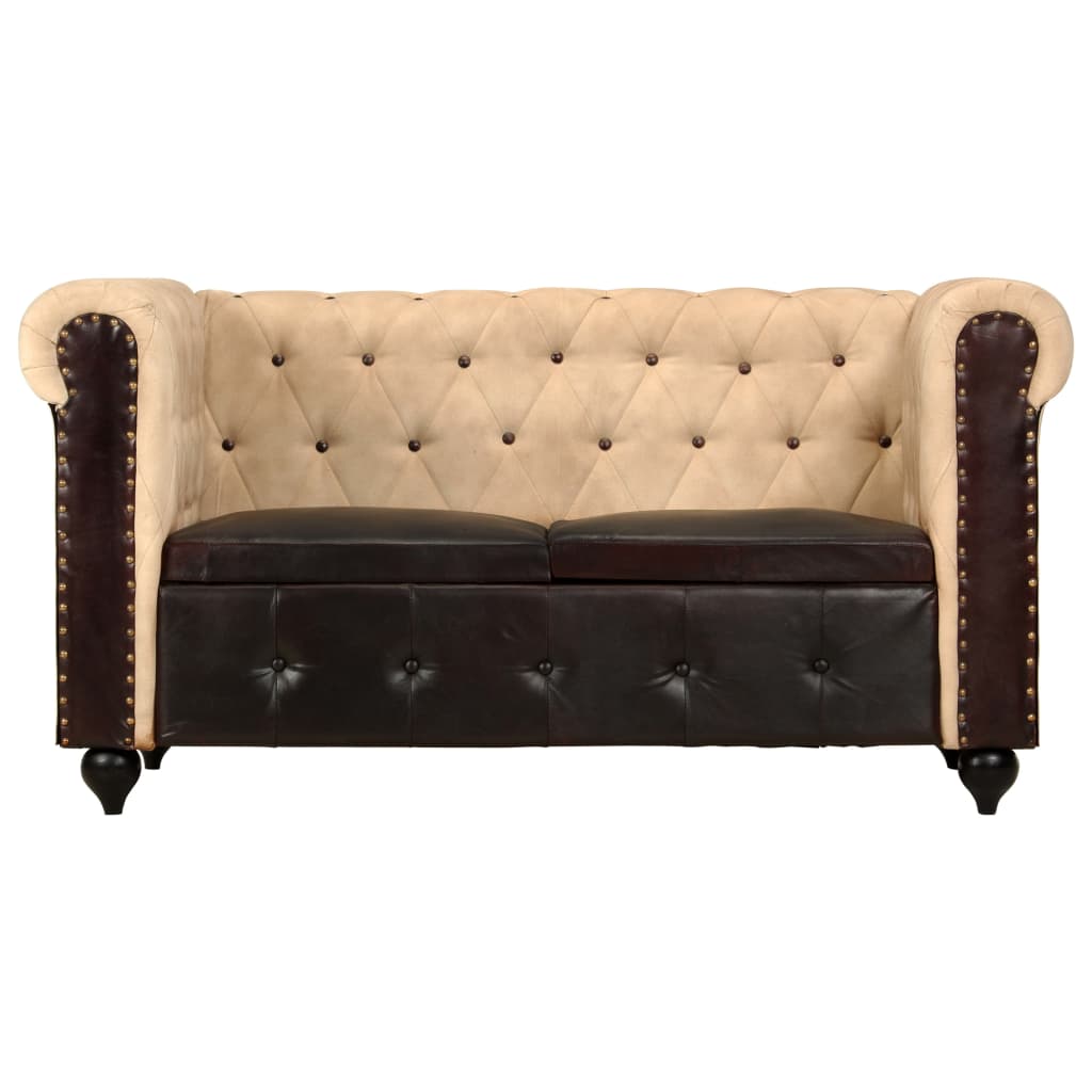 Divano Chesterfield a 2 Posti Marrone in Vera Pelle