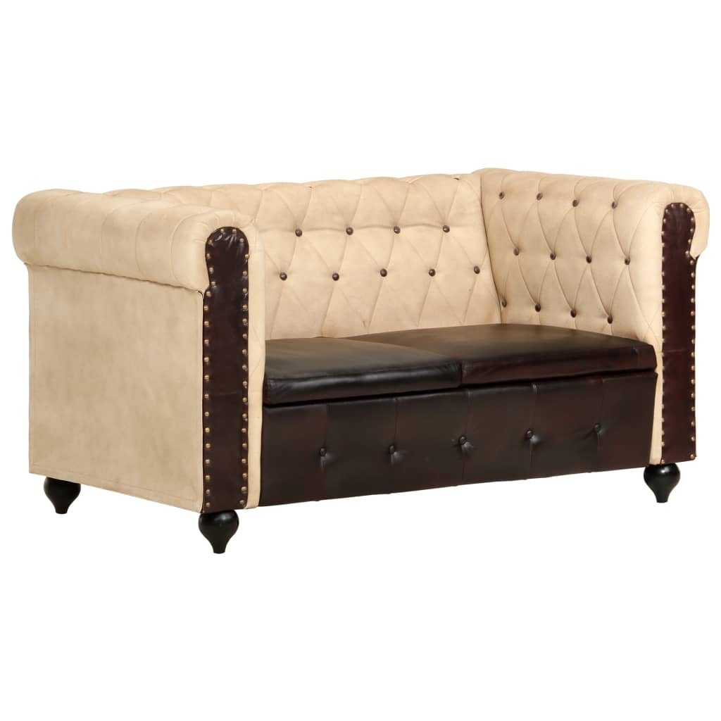 Divano Chesterfield a 2 Posti Marrone in Vera Pelle