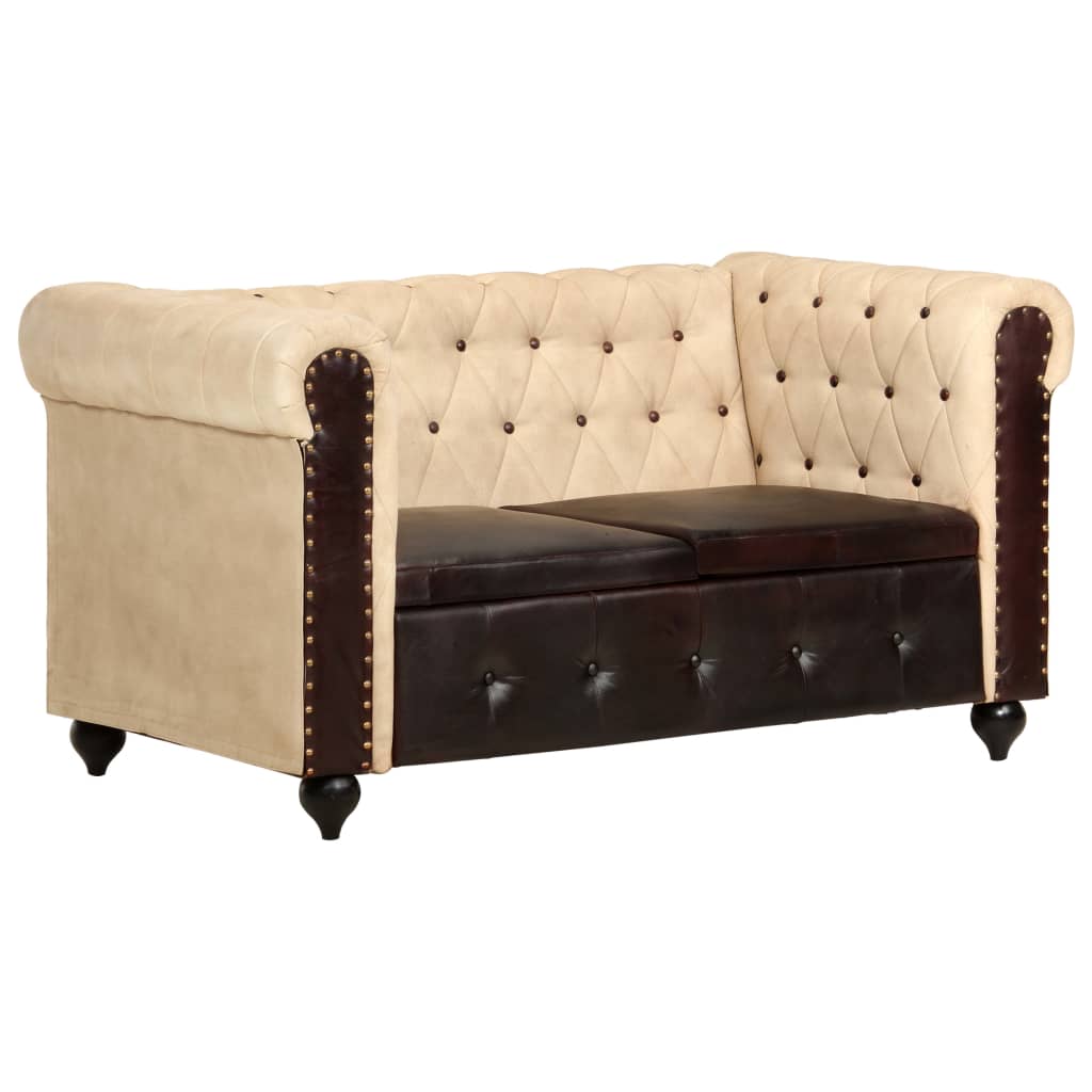 Divano Chesterfield a 2 Posti Marrone in Vera Pelle