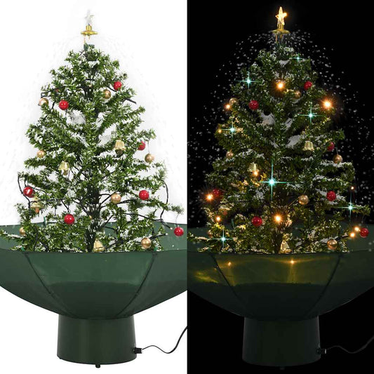 Albero di Natale con Neve e Base a Ombrellone Verde 75 cm