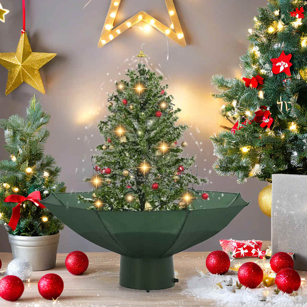 Albero di Natale con Neve e Base a Ombrellone Verde 75 cm