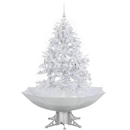 Albero di Natale con Neve e Base a Ombrellone Bianco 140 cm