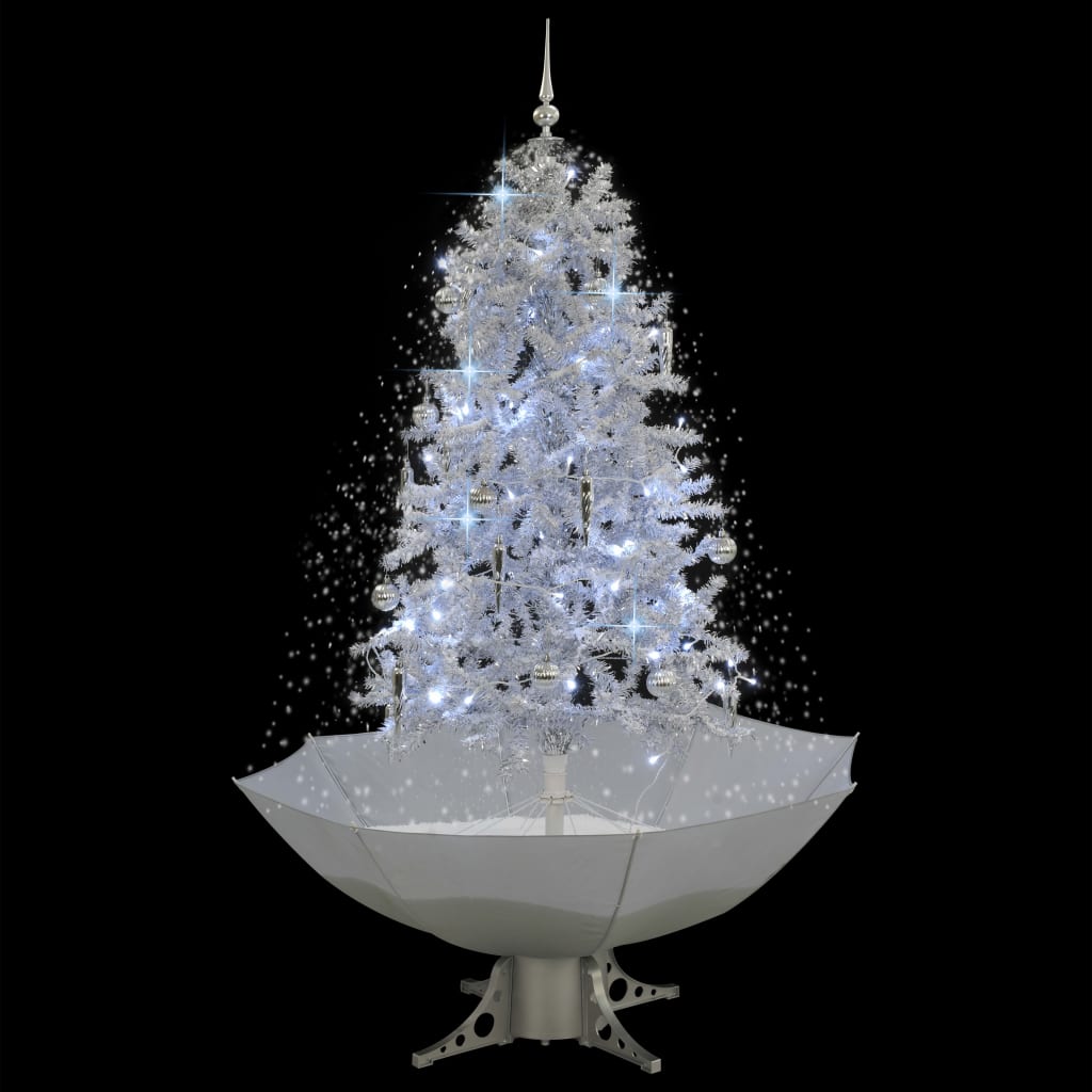 Albero di Natale con Neve e Base a Ombrellone Bianco 170 cm