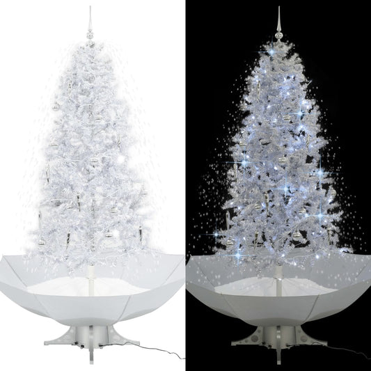 Albero di Natale con Neve e Base a Ombrellone Bianco 190 cm